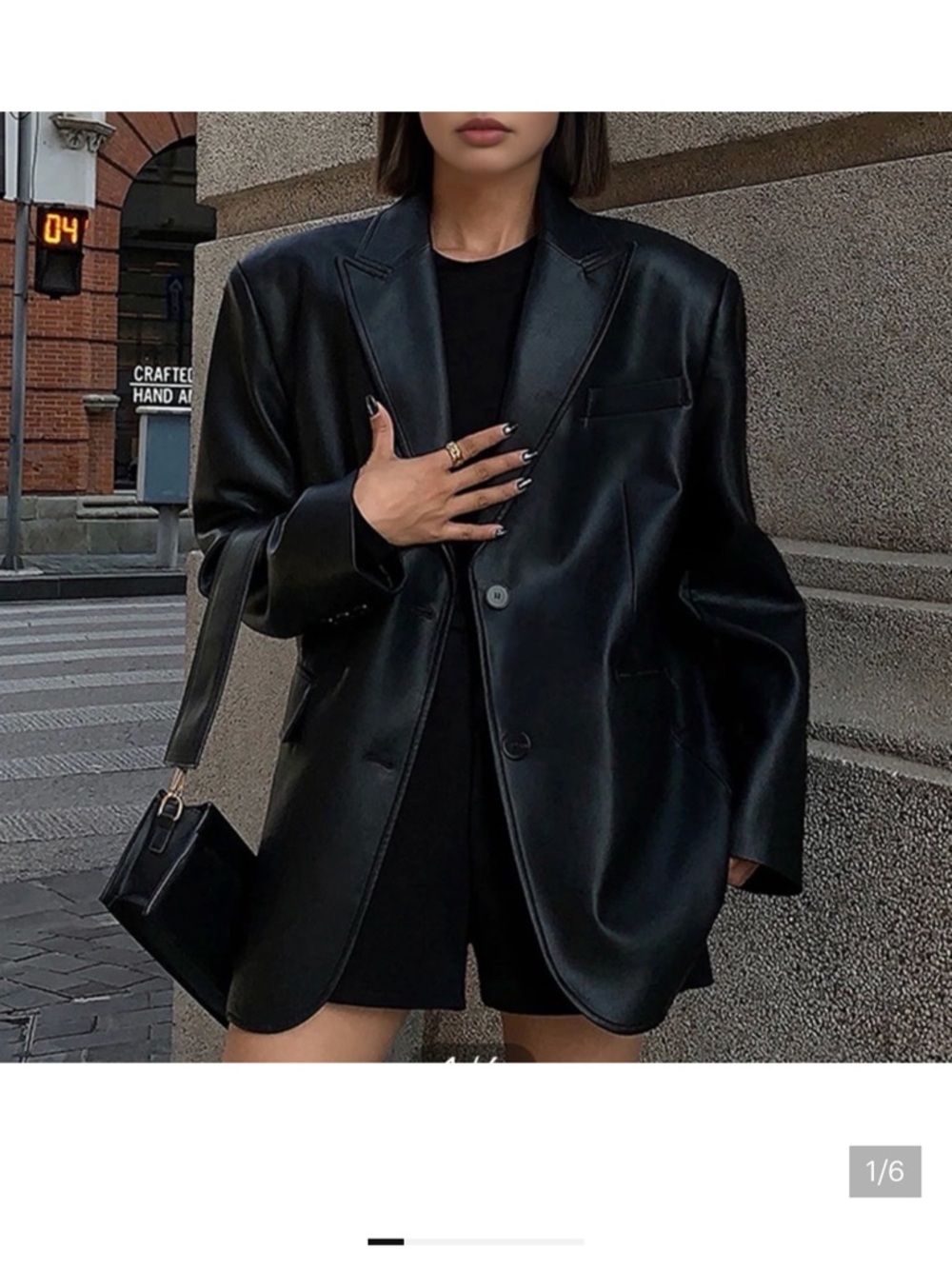 Commense Black Faux Leather Oversized Blazer